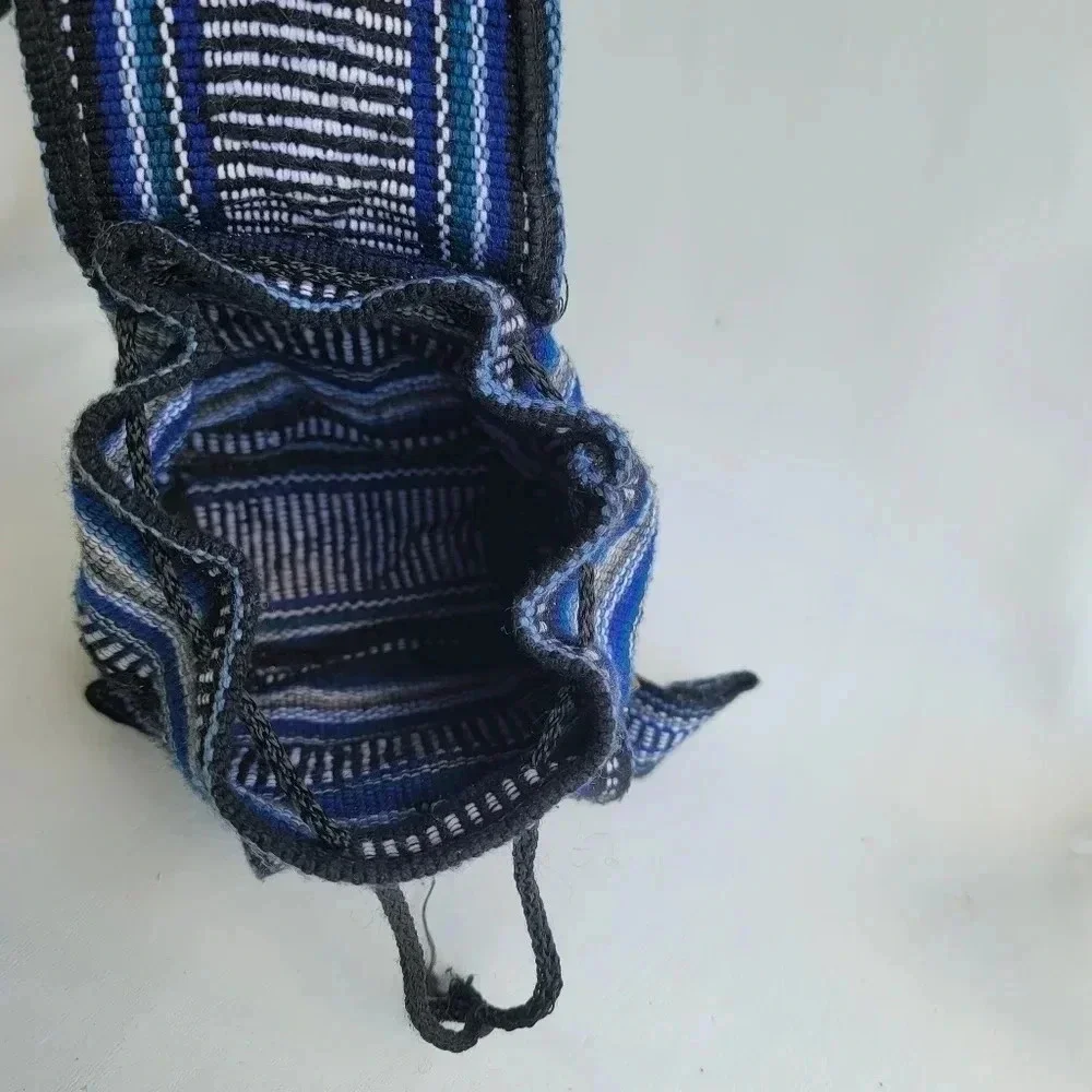 NWOT Pinzon Woven Mexico Backpack Artesanias Mr Pocket Drawstring Boho Bag Blue